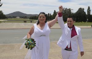 Same sex couple Stacey Cowan, right, and Corrina Peck …
