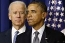President Barack Obama, accompanied by Vice President Joe Biden, talks about proposals to reduce gun violence, Wednesday, Jan. 16, 2013, in the South Court Auditorium at the White House in Washington. (AP Photo/Charles Dharapak)