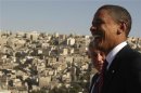 US Democratic presidential candidate Senator Obama (D-IL) shares laugh with Senator Hagel (R-NE) at Amman Citadel in Amman