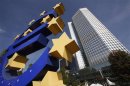 File photo of huge Euro logo is pictured past the headquarters of the European Central Bank in Frankfurt