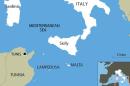 Map locating Sicily, where 700 refugees were rescued off the coast