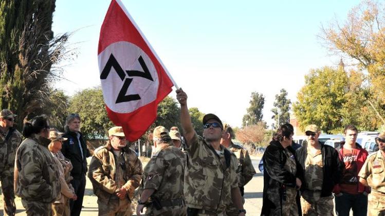 In this file photo, supporters of the white supremacist Afrikaner Resistance Movement (AWB) are seen in Ventersdorp, on May 22, 2012