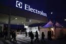 Electrolux factory workers join the union-led protest outside a factory in Porcia, northern Italy