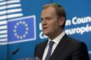 European Council President Donald Tusk speaks during a media conference at an EU summit in Brussels on Thursday, March 19, 2015. German Chancellor Angela Merkel said Thursday that Greece has no choice but to carry out economic reforms if it wants to receive more financial aid, dashing any hopes Athens might have had for a softening in Berlin's stance. (AP Photo/Francoise Mori)