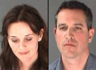 This combination of undated photo provided by the City of Atlanta Department of Corrections shows Reese Witherspoon, left, her husband James Toth. The Oscar-winning actress was arrested on a disorderly conduct charge after a state trooper said she wouldn't stay in the car while Toth was given a field sobriety test in Atlanta. (AP Photo/City of Atlanta Department of Corrections)