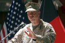 File photo of U.S. General Allen speaking during U.S. Independence Day celebrations in Kabul