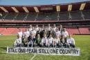 Players of the South African Rugby World Cup winning team of 1995 pose for a team picture on the 20th anniversary of the winning match on June 24, 2015 at Ellis Park in Johannesburg