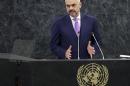 Albania's Prime Minister Edi Rama addresses the 68th United Nations General Assembly at the U.N. headquarters in New York