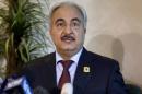 Libyan General Khalifa Haftar, chief of army loyal to internationally recognized government, speaks during news conference in Amman, Jordan