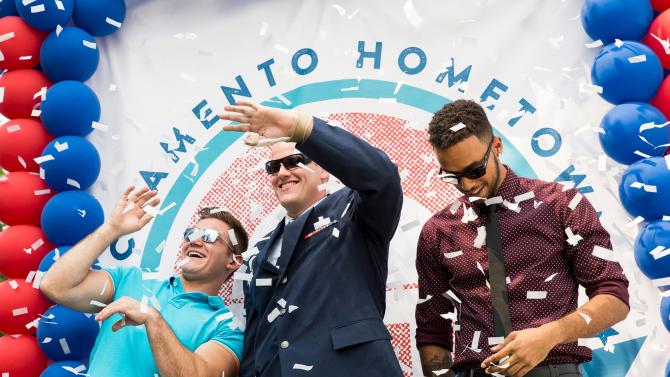 File photo of Skarlatos, Stone, and Sadler in the midst of confetti during a parade honoring them in Sacramento