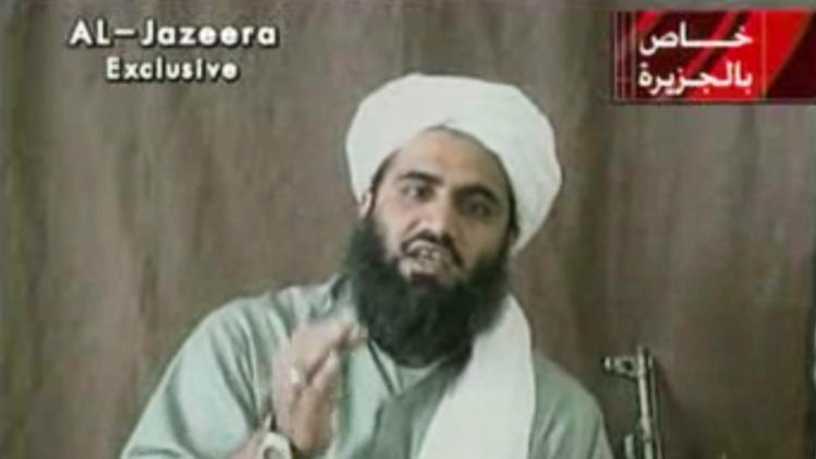 FILE - In this undated image made from video and provided by by Al-Jazeera, Sulaiman Abu Ghaith, is shown. Osama bin Laden&#39;s son-in-law and spokesman still maintains that there was justification for the September 11, 2001 attacks orchestrated by al-Qaida upon the United States. Sulaiman Abu Ghaith, who is being tried in a New York City courtroom for conspiring to kill Americans, is using courtroom theater, intentionally or not, to press his case that the United States is such a bully in the Middle East that even killing civilians was justified. (AP Photo/Al-Jazeera, File)