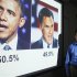 Professor Abramowitz stands in front of a slide predicting Obama as winning U.S. Presidential election at Emory University in Atlanta.