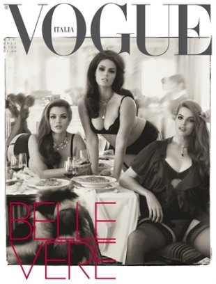 Tara Lynn, Candice Huffine e Robyn Lawley, três modelos plus size que estamparam a capa de junho da Vogue Itália.