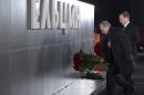 Russian President Putin and PM Medvedev lay flowers at monument of first Russian President Yeltsin in Yekaterinburg