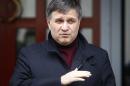 Ukraine's Interior Minister Arsen Avakov speaks during a news conference in front of the ministry office in Kiev