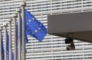 A security camera is seen at the main entrance of the European Union Commission headquarters in Brussels