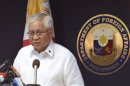 Philippine Foreign Affairs Secretary Del Rosario speaks during a media briefing at the foreign affairs headquarters in Manila