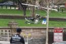 A mini helicopter or gyrocopter that landed on the US Capitol South Lawn area is viewed April 15, 2015, in Washington, DC