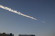 What appears to be a meteor trail over eastern Russian is seen in this image released Feb. 15, 2013, by the Russian Emergency Ministry. The meteor fall included a massive blast, according to Russian reports.