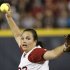 Alabama's Jackie Traina pitches against Oklahoma during the first inning of the NCAA Women's College World Series softball final game in Oklahoma City, Wednesday, June 6, 2012. (AP Photo/Alonzo Adams)
