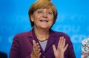 German Chancellor and CDU leader Merkel addresses an election campaign rally in Frankfurt