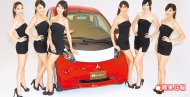 中華三菱請來伊林模特兒擔任車模，展場也將展出i-MiEV的電動車。沈君帆攝
