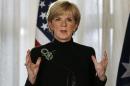 Australian Foreign Minister Julie Bishop speaks at a news conference at AUSMIN meeting at Admiralty House in Sydney