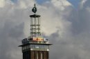 The logo of RTL Television is seen on the Cologne trade fair tower near the RTL headquarters in Cologne