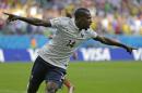 France's Blaise Matuidi celebrates after scoring his side's second goal during the group E World Cup soccer match between Switzerland and France at the Arena Fonte Nova in Salvador, Brazil, Friday, June 20, 2014. (AP Photo/Natacha Pisarenko)