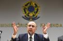 New Brazilian Finance Minister Henrique Meirelles speaks during a press conference in Brasilia on May 17, 2016