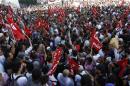 Protesters shout slogans during a demonstration to call for the departure of the Islamist-led ruling coalition in Avenue Habib-Bourguiba in central Tunis