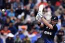 New Zealand batter Corey Anderson plays a shot during the Pool A 2015 Cricket World Cup match between Sri Lanka and New Zealand at Hagley Oval in Christchurch on February 14, 2015