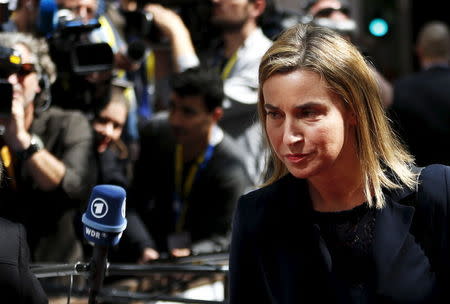 EU foreign policy chief Mogherini arrives at an EU leaders summit in Brussels
