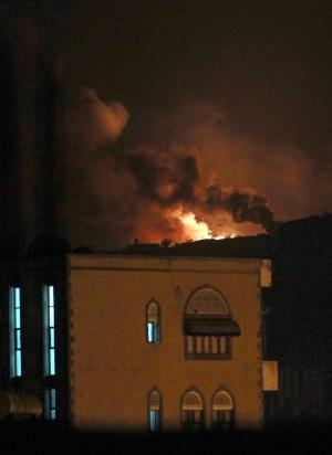 Smoke and flames rise from an alleged weapons storage &hellip;