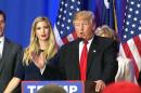 Ivanka Trump, the daughter of Republican presidential candidate Donald Trump, looks on as her father addresses supporters in Spartanburg, South Carolina, on Saturday, Feb. 20, 2016. (AP Photo/Alex Sanz)