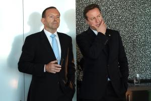 Australian Prime Minister Tony Abbott, left, stands&nbsp;&hellip;