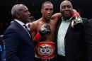 James DeGale celebrates his win over Andre Derrell after their super middleweight fight at Agganis Arena at Boston University on May 23, 2015