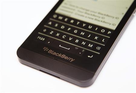 A view shows the keyboard of the Blackberry Z10 at a Rogers store in Toronto