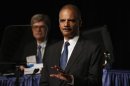 U.S. Attorney General Eric Holder speaks on stage during the annual meeting of the American Bar Association in San Francisco