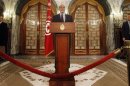 Tunisia's Prime Minister Hamadi Jebali speaks as he announces his resignation during a news conference in Tunis