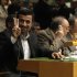 Iran's President Mahmoud Ahmadinejad gestures as he attends the high level meeting on rule of law in the United Nations General Assembly, at U.N. headquarters Monday, Sept. 24, 2012. (AP Photo/Richard Drew)