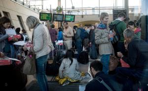 Stranded passengers wait at the Calais-Frethun train&nbsp;&hellip;