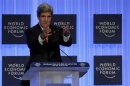 U.S. Secretary of State Kerry gestures during the World Economic Forum on the Middle East and North Africa at the King Hussein Convention Centre, at the Dead Sea