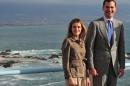 Spain's Crown Prince Felipe de Borbon and his wife, the princess of Asturias, Letizia Ortiz, visit Antofagasta, Chile, on November 24, 2011