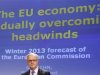 EU Economic and Monetary Affairs Commissioner Rehn presents the EU Commission's interim economic forecast during a news conference at the EU Commission headquarters in Brussels