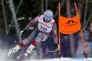 United States' Bode Miller races down the course during a training run for the men's downhill competition at the alpine skiing world championships on Tuesday, Feb. 3, 2015, in Beaver Creek, Colo. (AP Photo/John Locher)