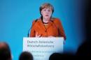 German Chancellor Merkel delivers a speech at the German-Italian economic conference in Berlin