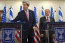 U.S. Secretary of State John Kerry, left, retrieves his notes from the podium after giving a joint statement with Israeli Prime Minister Benjamin Netanyahu at the prime minister's office in Jerusalem, Thursday, Dec. 5, 2013. Kerry is visiting Jerusalem and Ramallah to have the Israeli-Palestinian peace talk and to consult Israeli officials about Iran. (AP Photo/Pablo Martinez Monsivais, Pool)