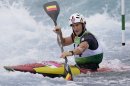 Belgium's Mathieu Doby competes in the heats of the K-1 men's kayak slalom at Lee Valley Whitewater Center, at the 2012 Summer Olympics, Sunday, July 29, 2012, in London. (AP Photo/Kirsty Wigglesworth)