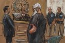 Islamist cleric Abu Hamza al-Masri is seen in this courtroom sketch during a court appearance in Manhattan Federal Court in New York